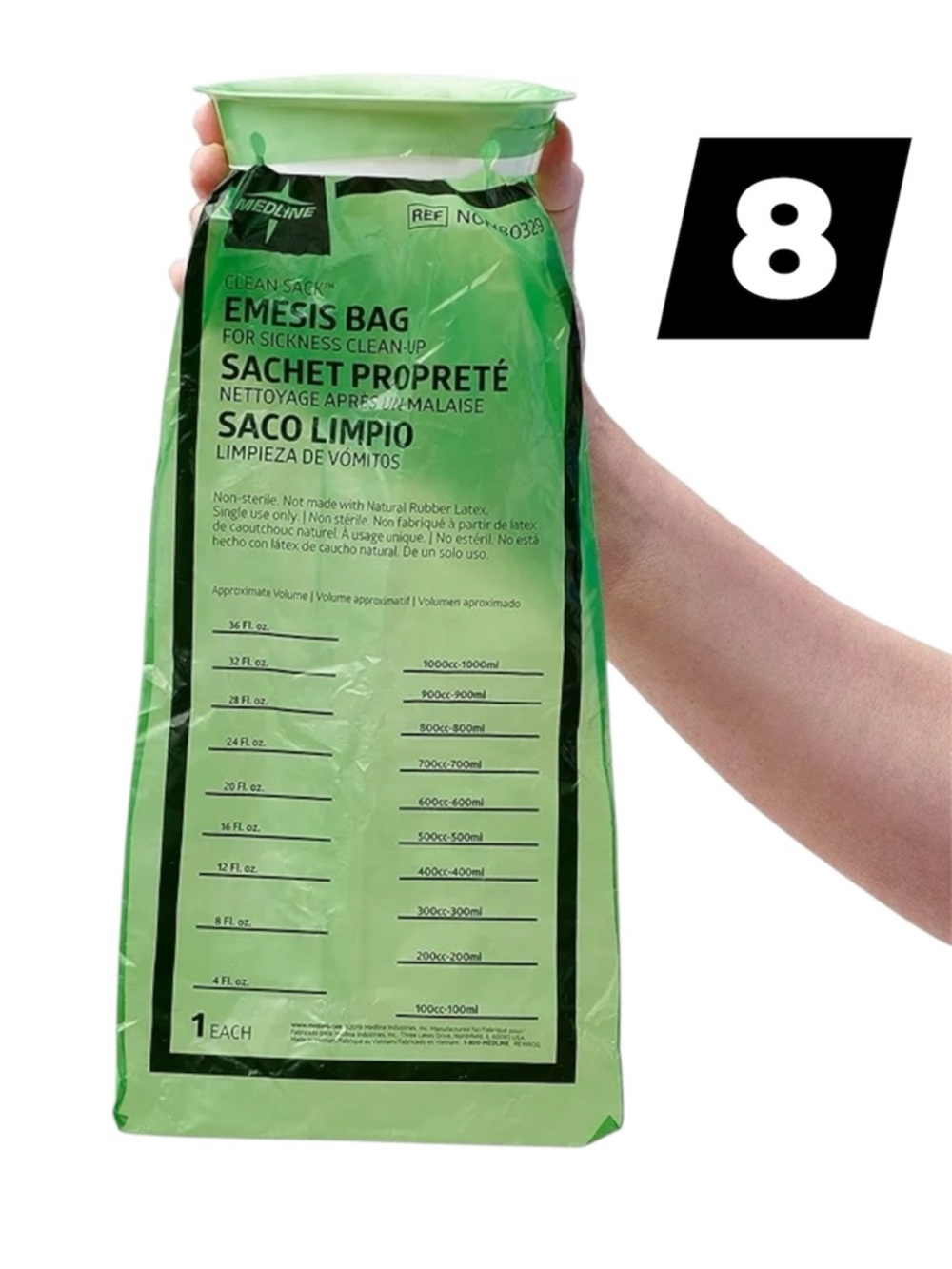 Medline Hi-Density Latex-Free Emesis Bags Sickness Cleanup Green 8 bags
